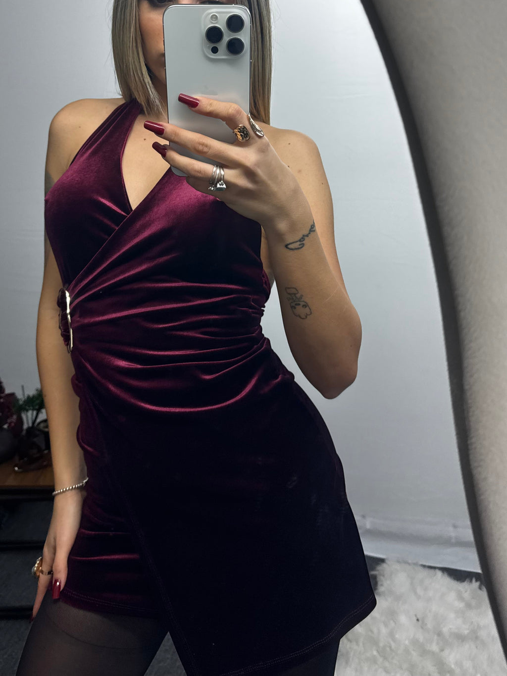 MINIDRESS VELLUTO BORDEAUX