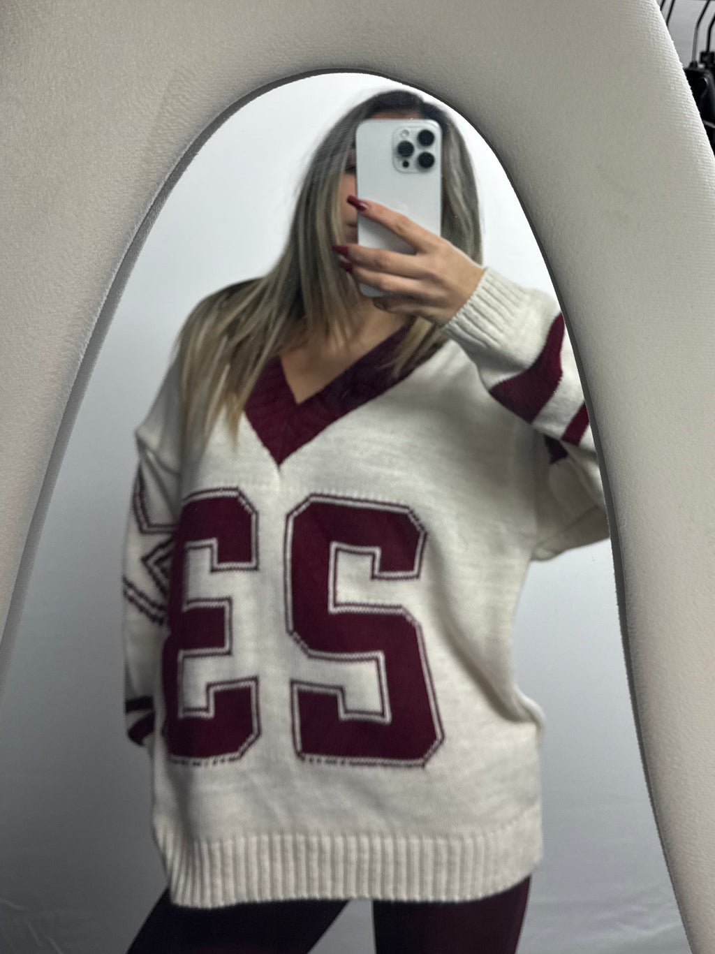 PULLOVER 23 WHITE/BORDEAUX