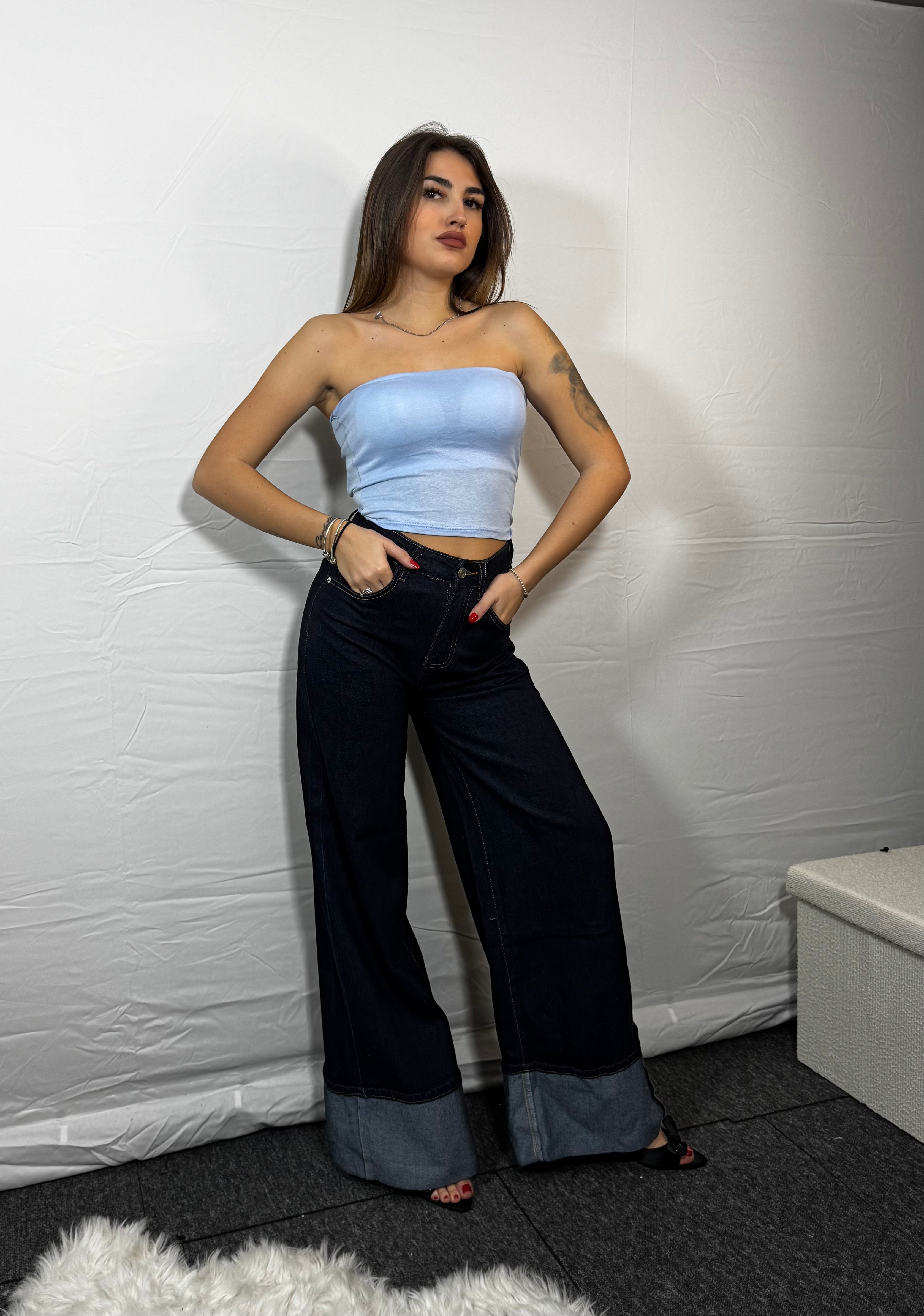 JEANS RISVOLTO BLU SCURO