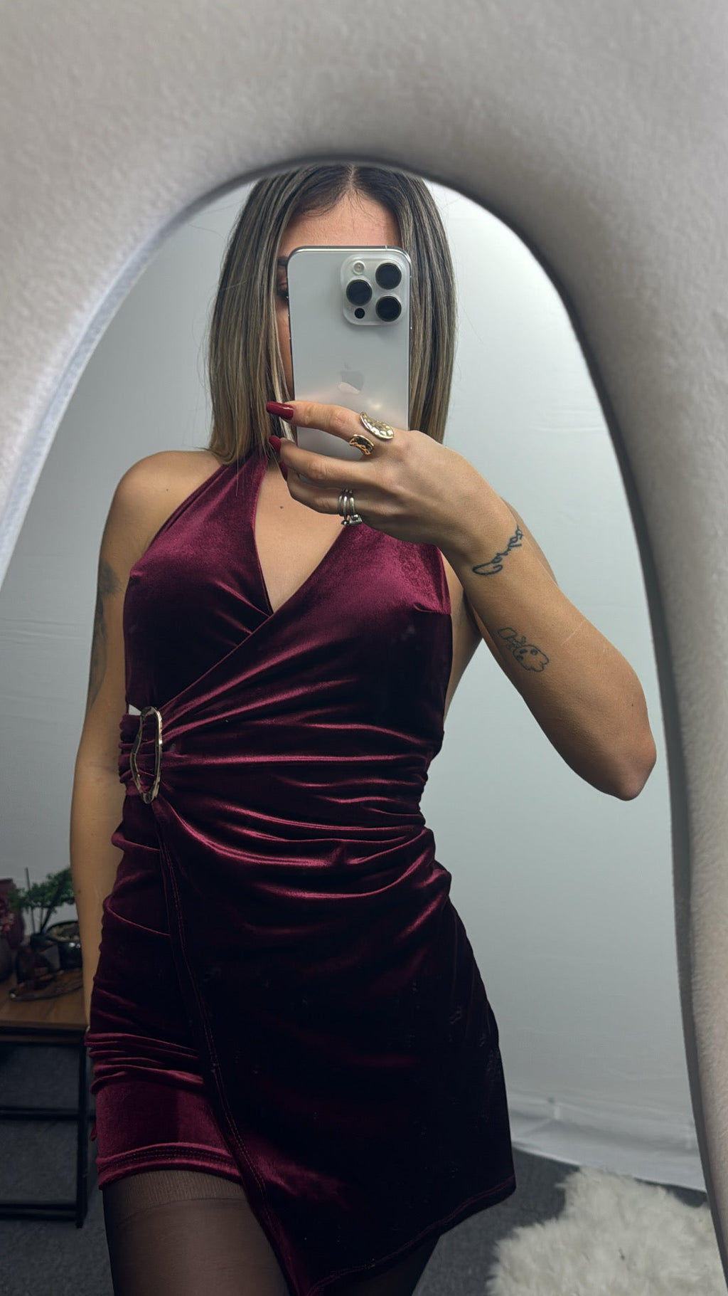 MINIDRESS VELLUTO BORDEAUX