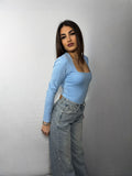 Body Scollo Squadrato Celeste
