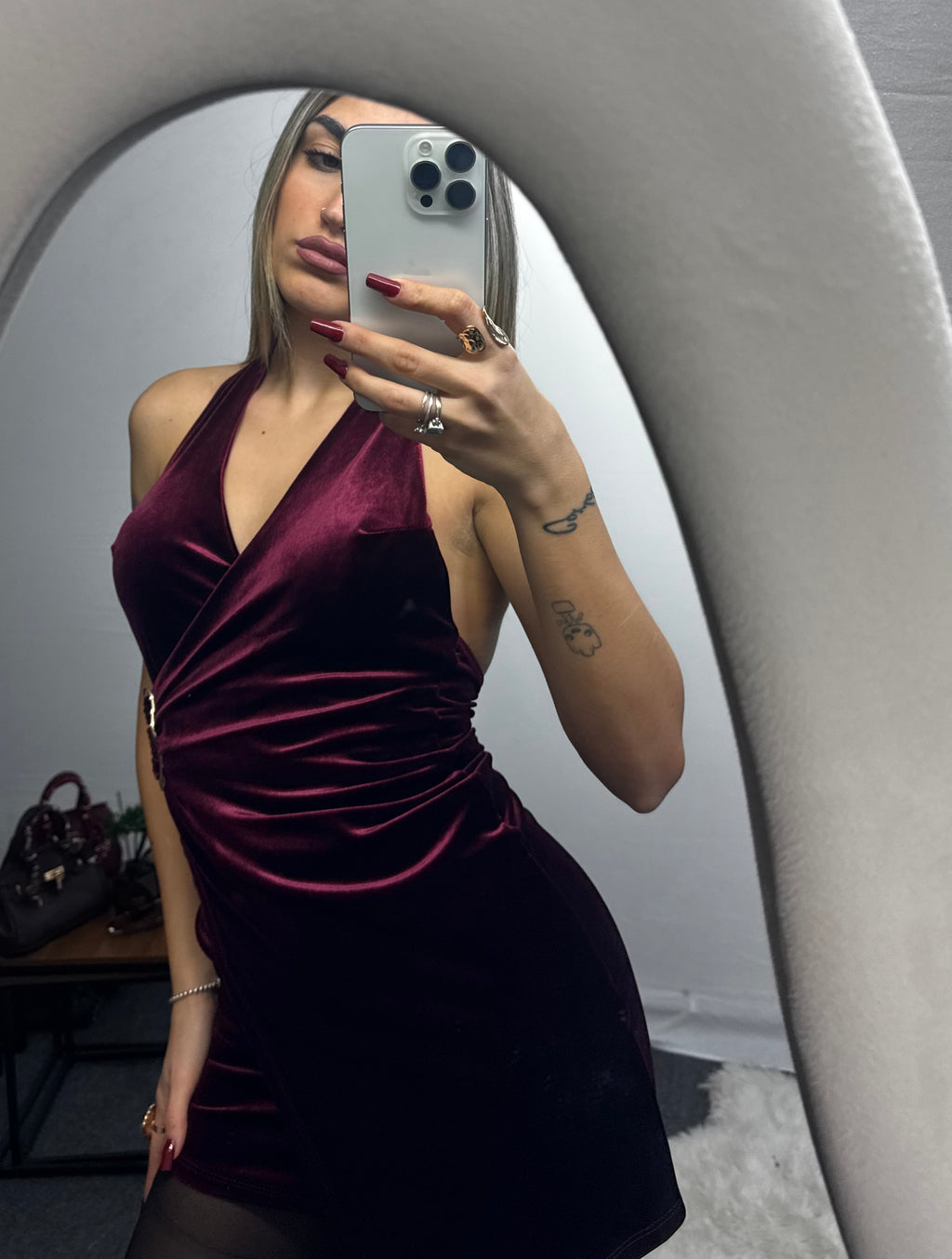 MINIDRESS VELLUTO BORDEAUX