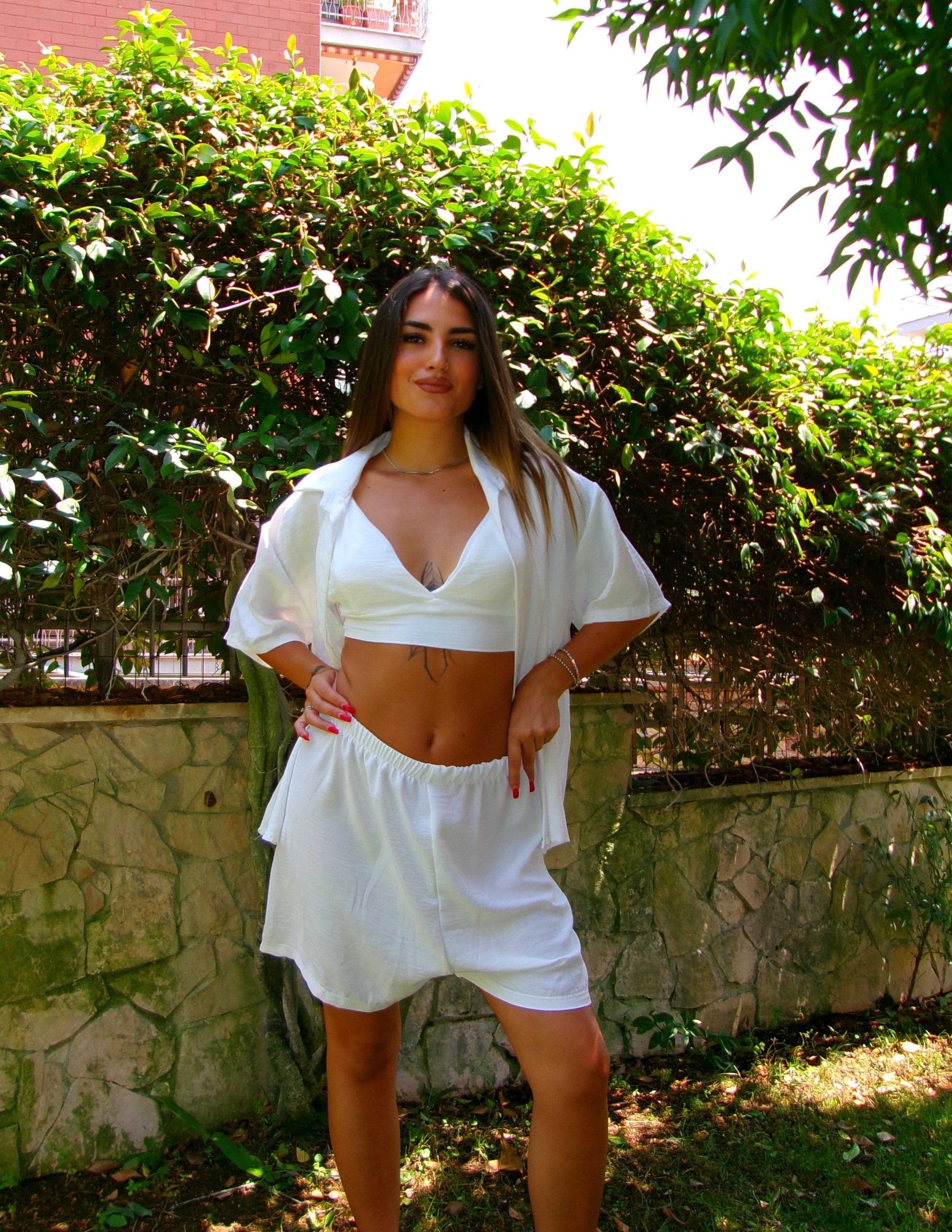 SET 3 PEZZI CROP WHITE