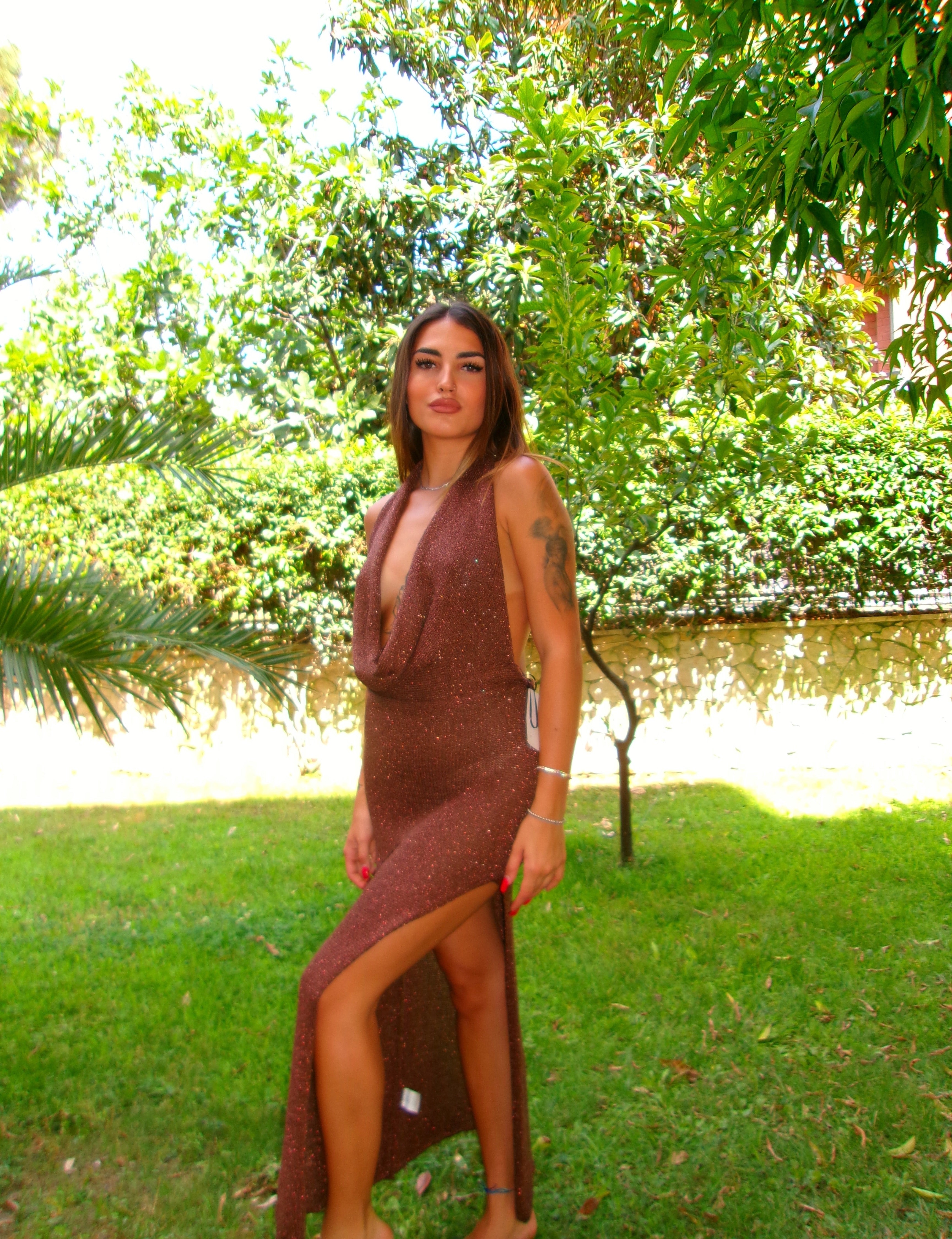 LONG-DRESS LUREX BROWN