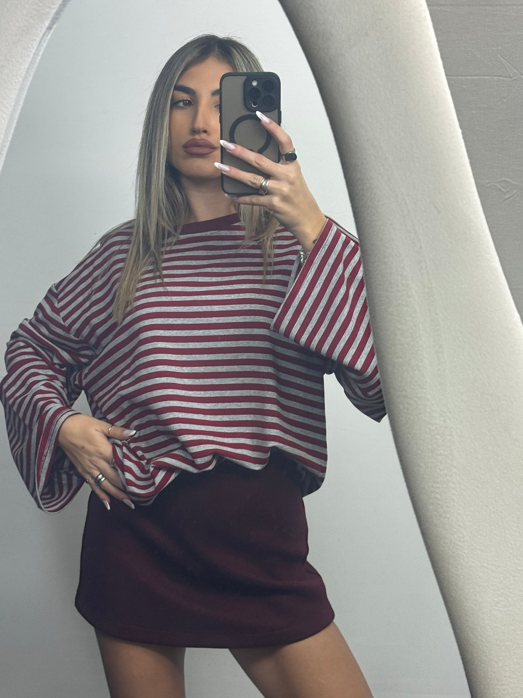 MAGLIA RIGHE BORDEAUX