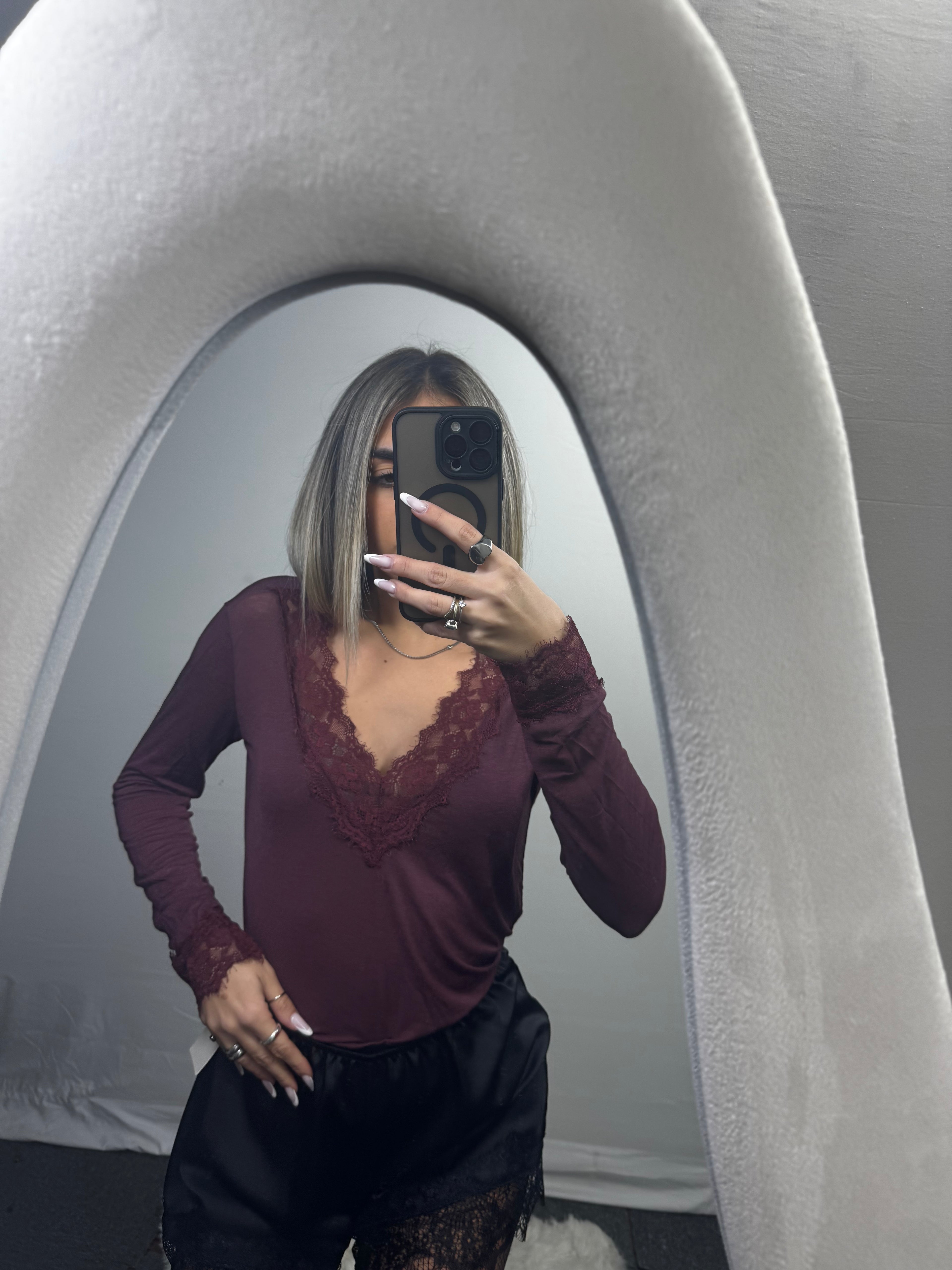 MAGLIA PIZZO CASHEMERE BORDEAUX